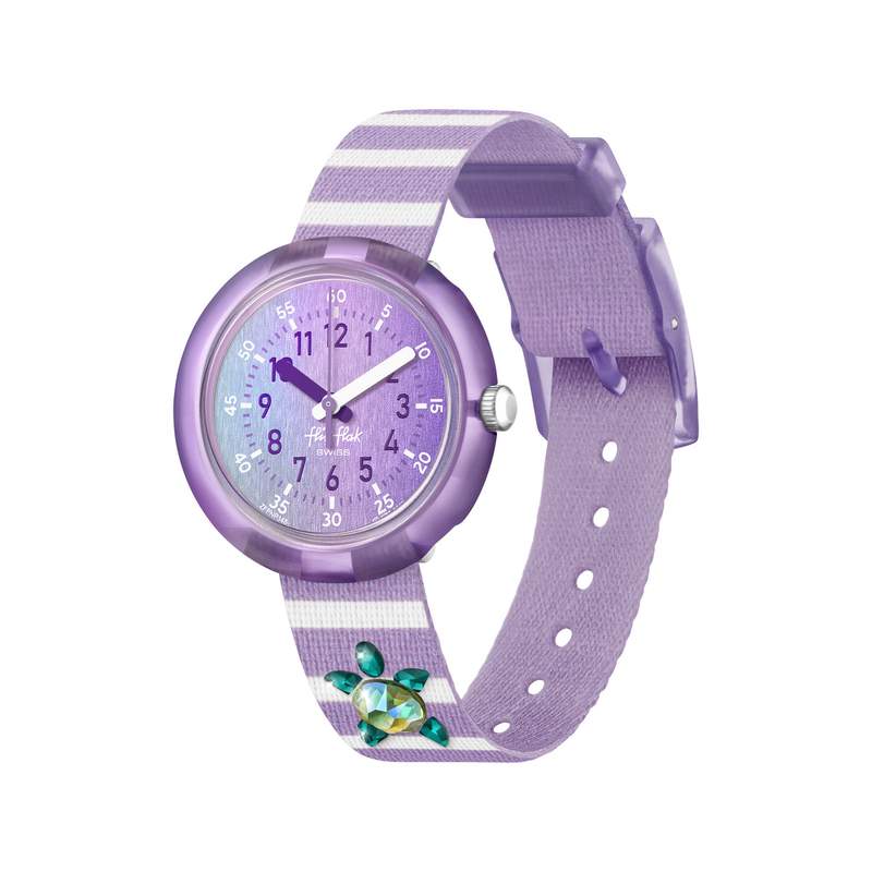 Montre Flik Flak Shine bright Shining turtle enfant bracelet plastique biosourcé violet - vue 1