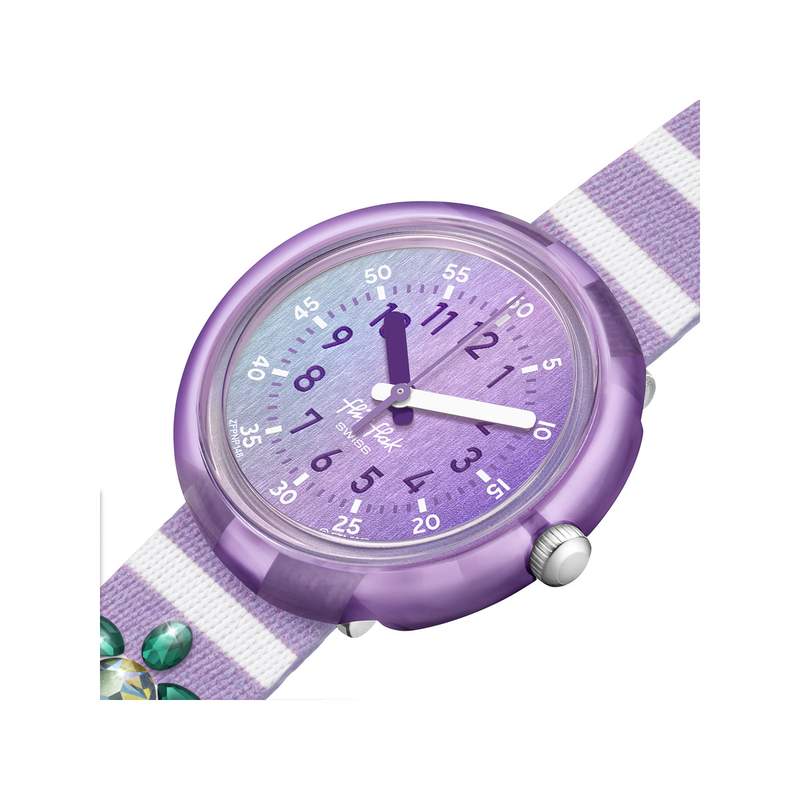 Montre Flik Flak Shine bright Shining turtle enfant bracelet plastique biosourcé violet - vue 2