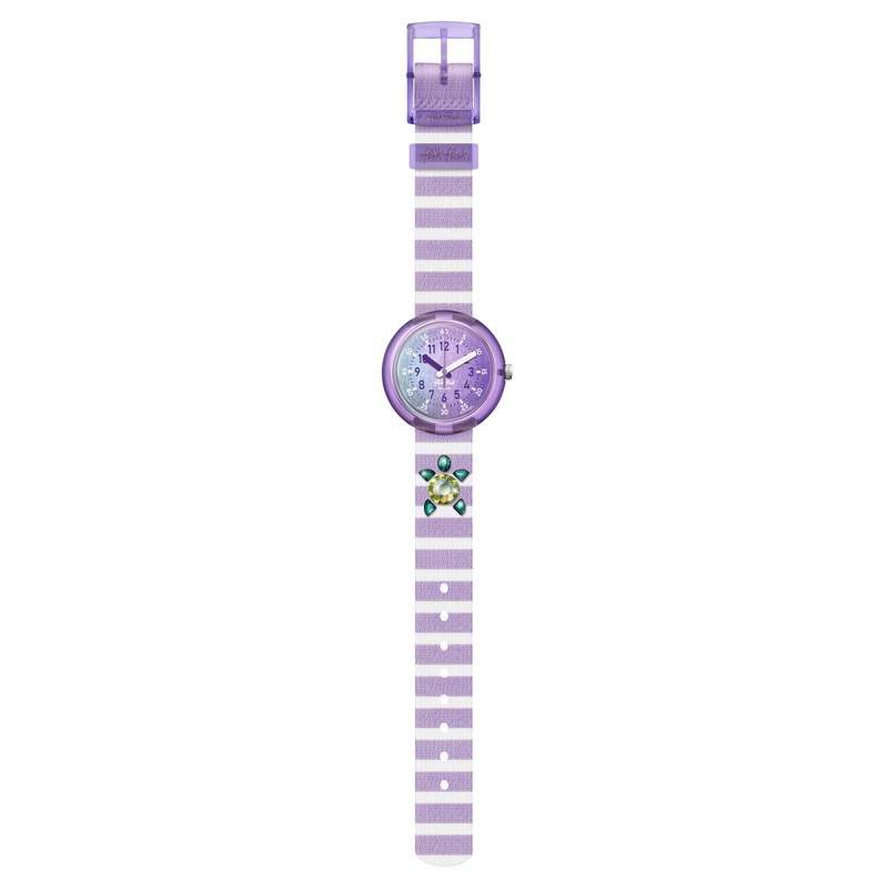 Montre Flik Flak Shine bright Shining turtle enfant bracelet plastique biosourcé violet - vue D1