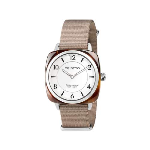 BRISTON clubmaster chic dameshorloge met taupe stoffen band