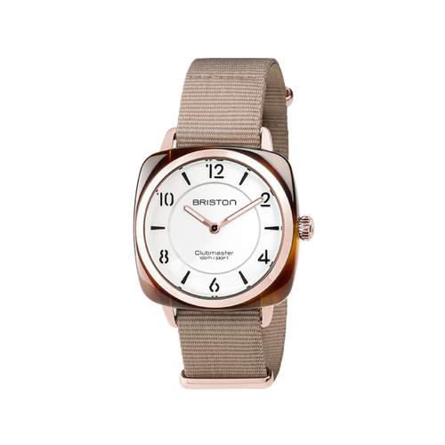 BRISTON clubmaster chic dameshorloge met taupe stoffen band