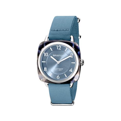 BRISTON clubmaster chic dameshorloge donkerblauw stoffen band