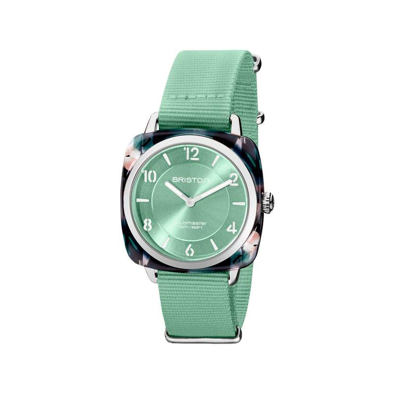 Montre BRISTON clubmaster chic femme bracelet tissu vert clair - vue 1