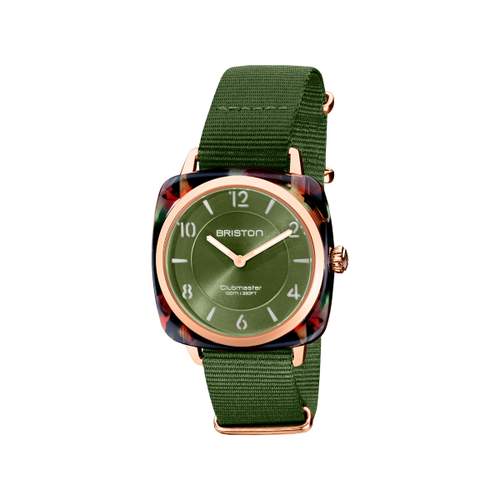 BRISTON clubmaster chic ladies' watch with olive green fabric strap