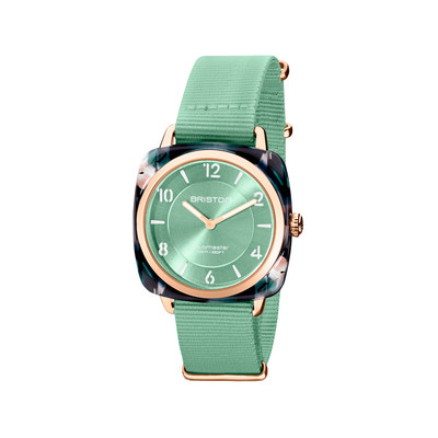 Montre BRISTON clubmaster chic femme bracelet tissu vert clair - vue 1