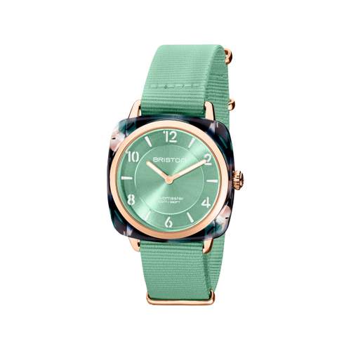 Montre BRISTON clubmaster chic femme bracelet tissu vert clair