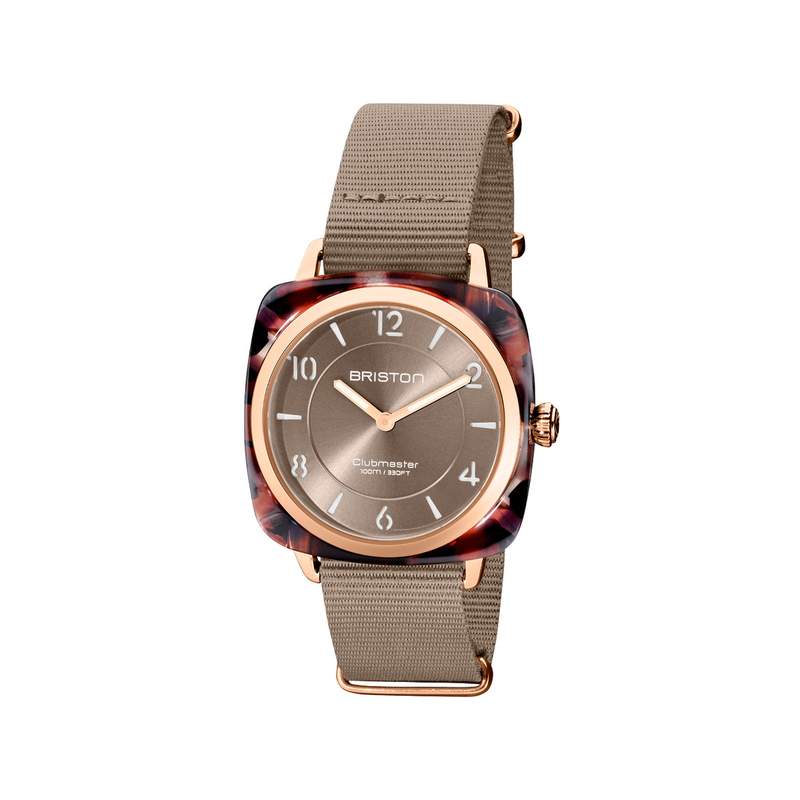 Montre BRISTON clubmaster chic femme bracelet tissu taupe - vue 1