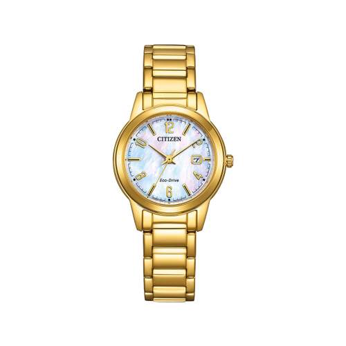 Montre CITIZEN platform femme eco-drive, bracelet acier inoxydable doré