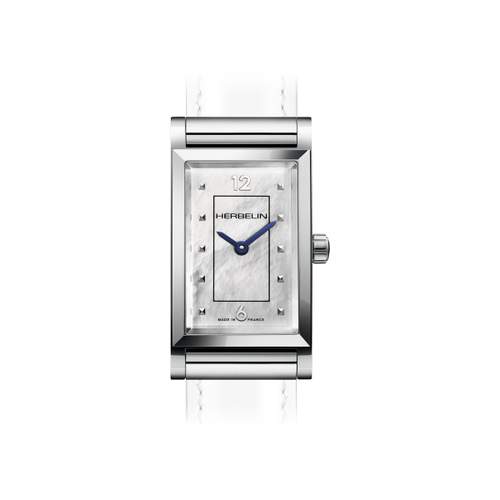 BOITIER MICHEL HERBELIN Antarès rectangle steel mother-of-pearl