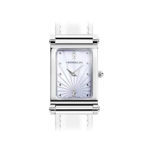 BOITIER MICHEL HERBELIN Antarès rectangle acier nacre et zirconium