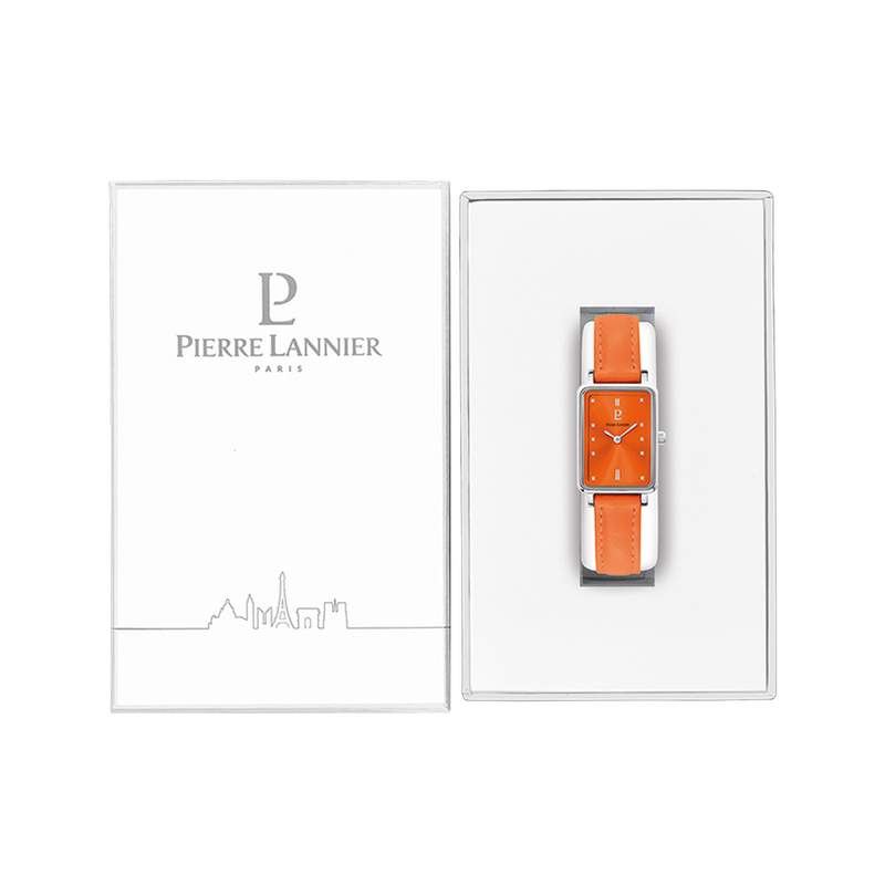 PIERRE LANNIER Ariane ladies watch with orange leather strap - view D2