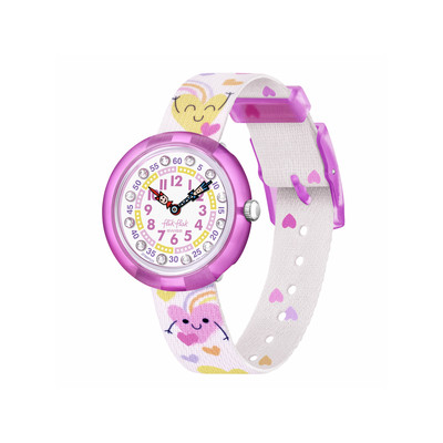 Montre Flik Flak Organized Chaos Bouncing Hearts enfant bracelet pet recycle blanc - vue 1