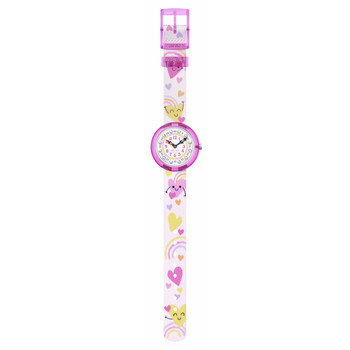 Watch Flik Flak Organized Chaos Bouncing Hearts child bracelet pet recycle white
