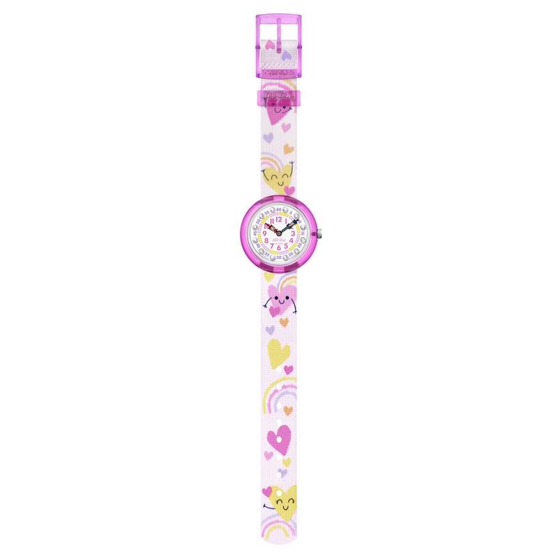 Montre Flik Flak Organized Chaos Bouncing Hearts enfant bracelet pet recycle blanc - vue D1