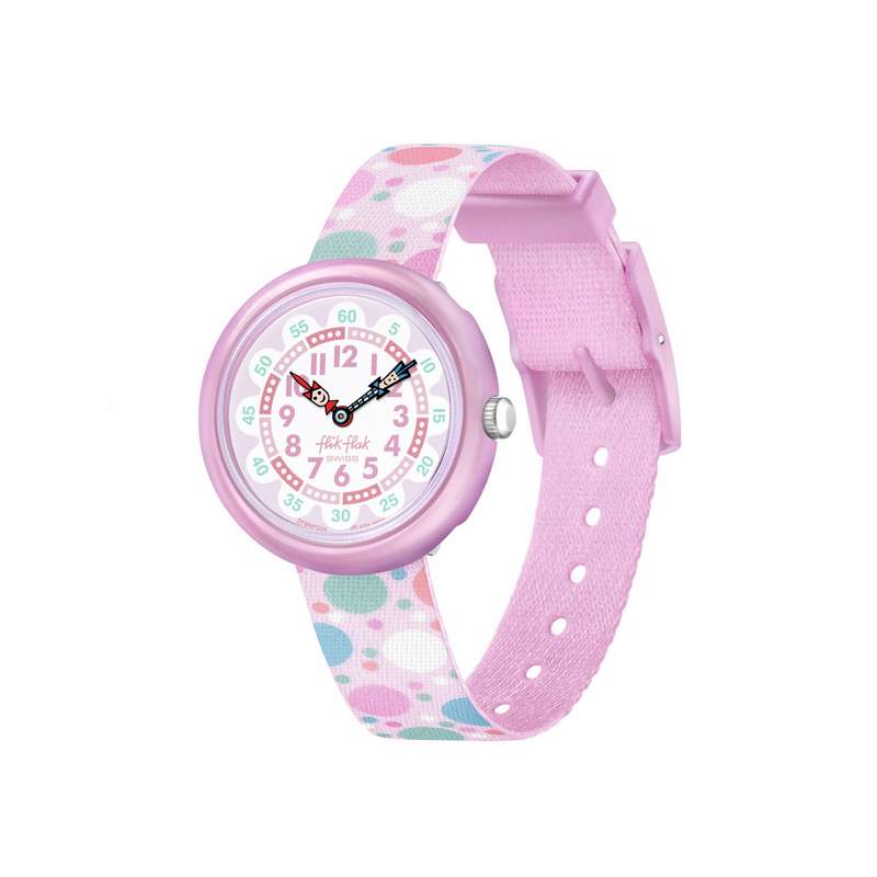 Montre Flik Flak Organized Chaos Flying Bubbles enfant bracelet pet recycle rose - vue 1