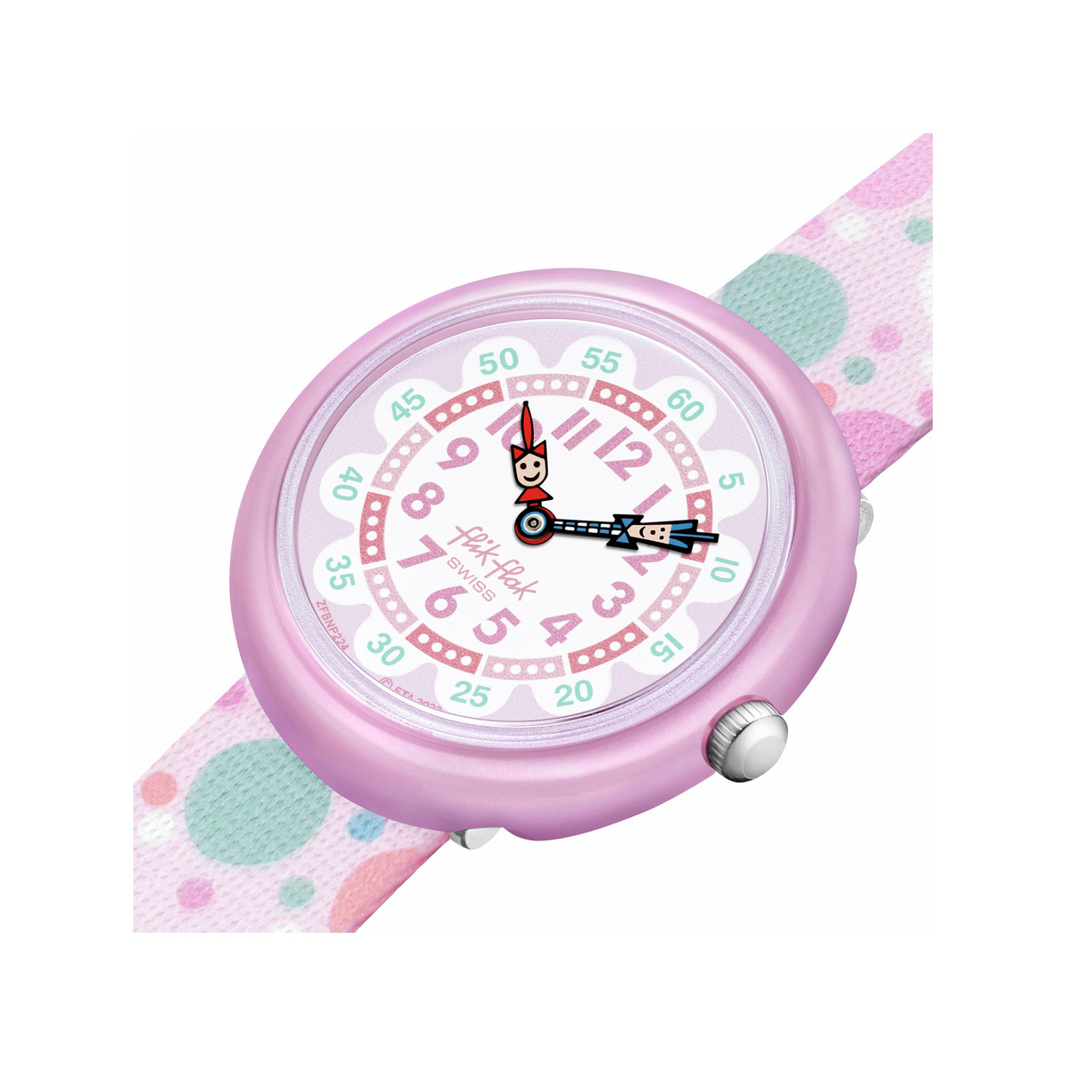 Montre Flik Flak Organized Chaos Flying Bubbles enfant bracelet pet recycle rose - vue 2