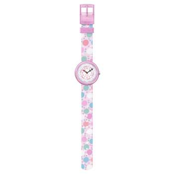 Montre Flik Flak Organized Chaos Flying Bubbles enfant bracelet pet recycle rose