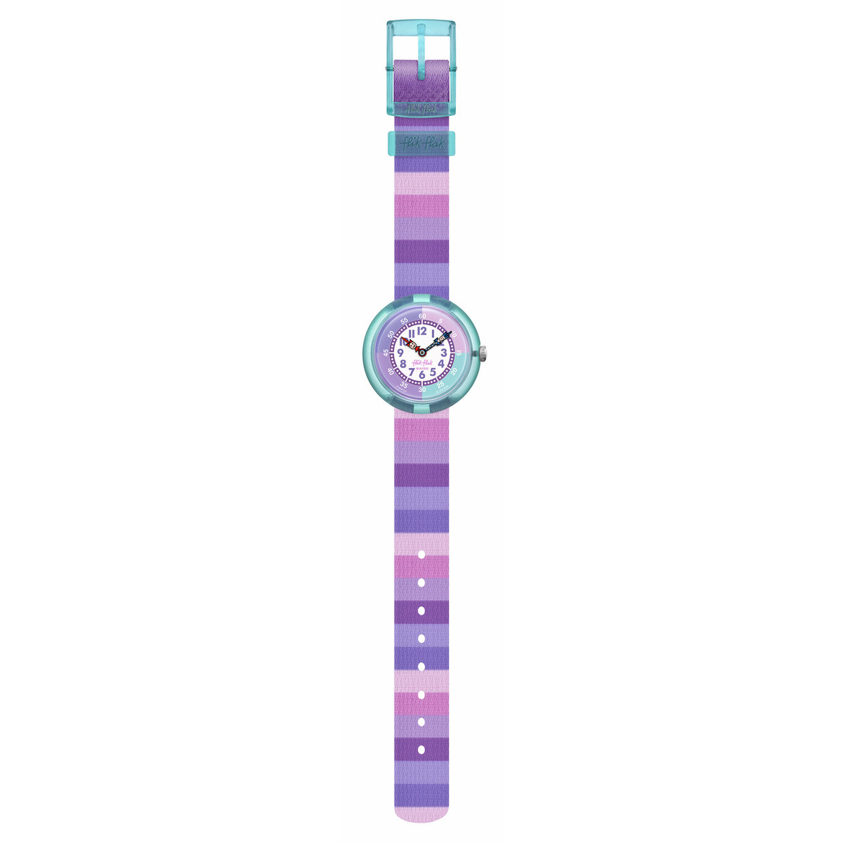 Montre Flik Flak Organized Chaos Stripy purple enfant bracelet pet recycle violet - vue D1