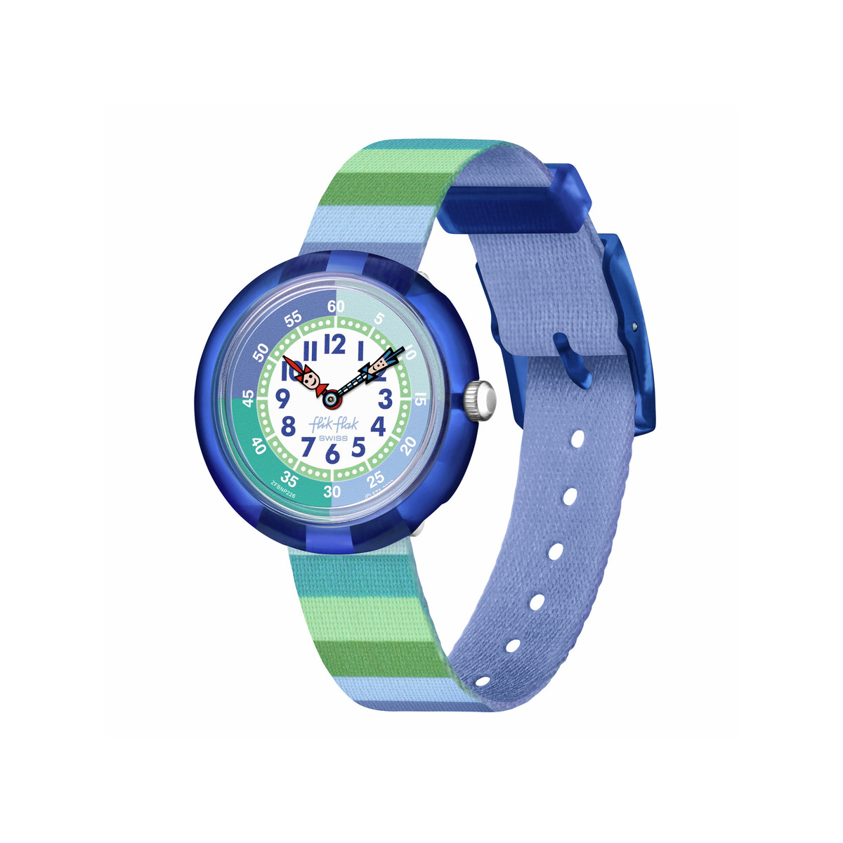 Montre Flik Flak Organized Chaos Stripy Green enfant bracelet pet recyclé vert