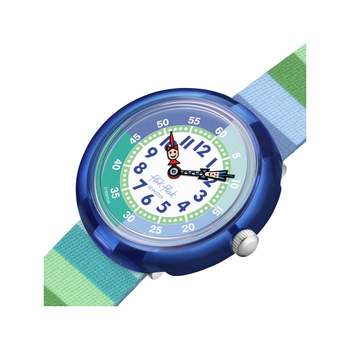 Montre Flik Flak Organized Chaos Stripy Green enfant bracelet pet recyclé vert