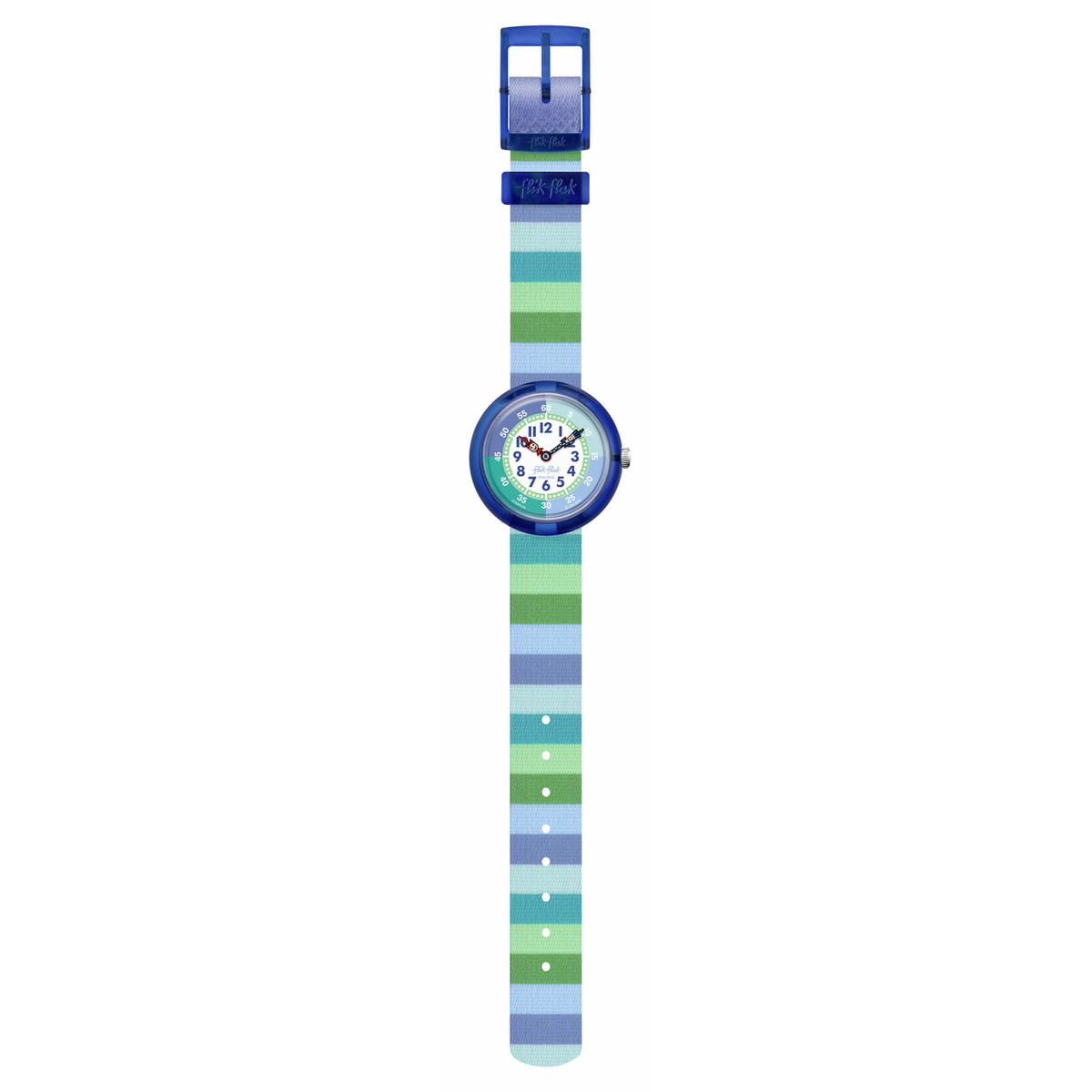 Montre Flik Flak Organized Chaos Stripy Green enfant bracelet pet recyclé vert - vue D1