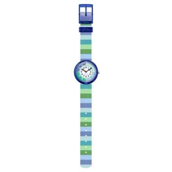 Montre Flik Flak Organized Chaos Stripy Green enfant bracelet pet recyclé vert
