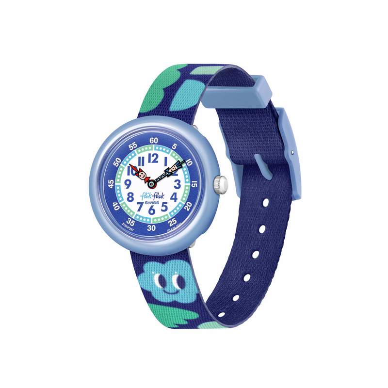 Montre Flik Flak Organized Chaos Smiling Clouds enfant bracelet pet recyclé bleu - vue 1