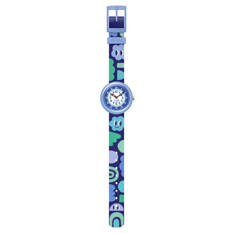 Montre Flik Flak Organized Chaos Smiling Clouds enfant bracelet pet recyclé bleu - vue D1