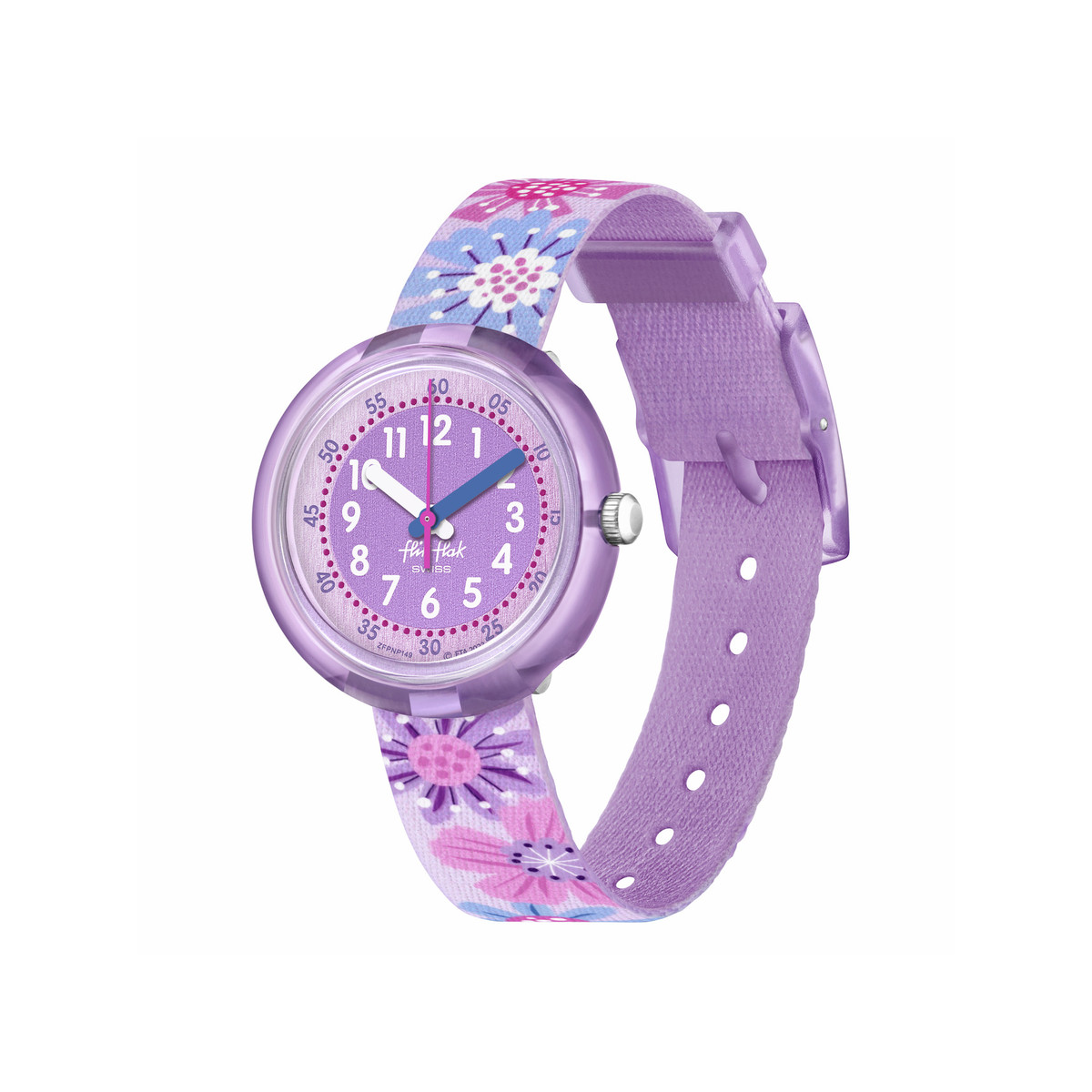 Montre Flik Flak Organized Chaos Flower Chaos enfant bracelet pet recyclé violet