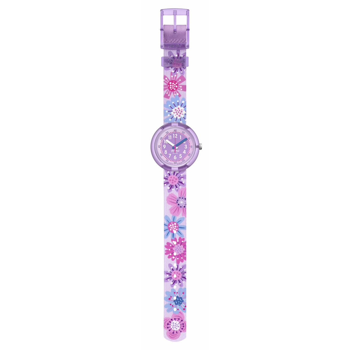 Montre Flik Flak Organized Chaos Flower Chaos enfant bracelet pet recyclé violet - vue D1