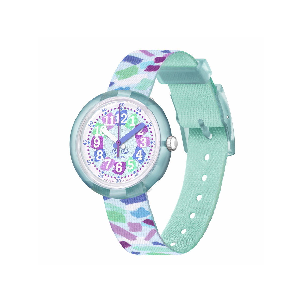 Montre Flik Flak Organized Chaos Confetti Chaos enfant bracelet pet recyclé vert