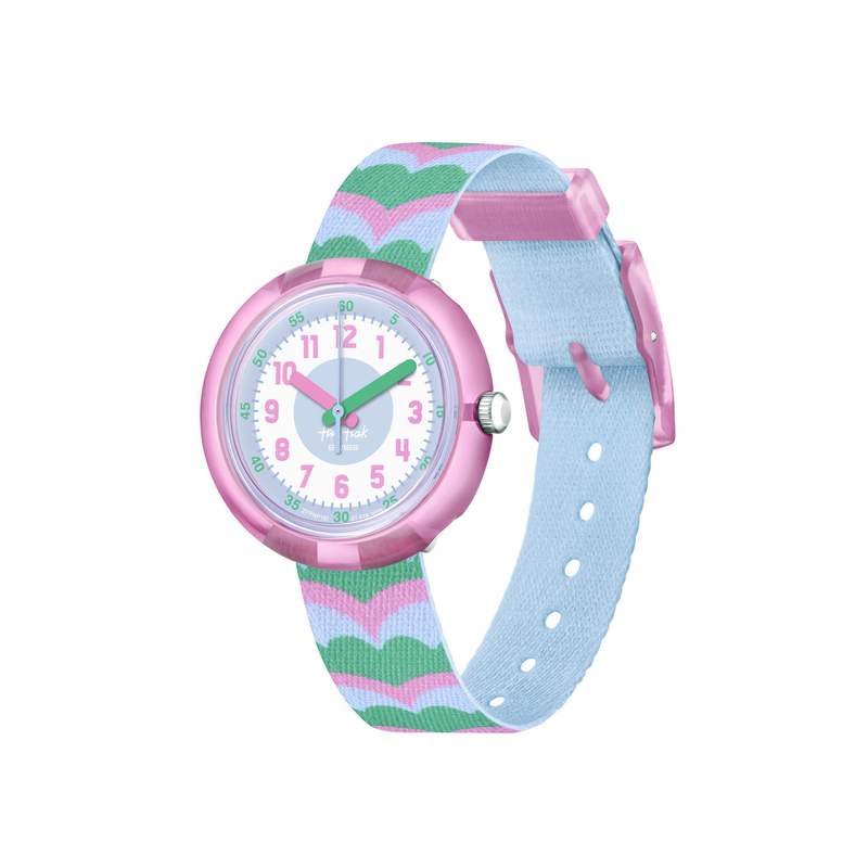 Montre Flik Flak Organized Chaos Retro Scales enfant bracelet pet recyclé bleu - vue 1