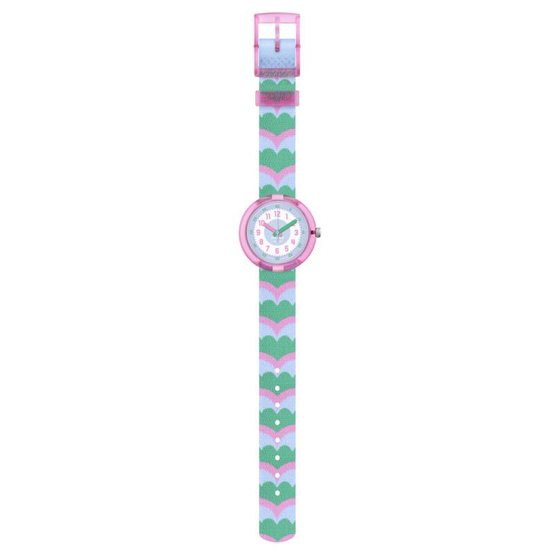 Montre Flik Flak Organized Chaos Retro Scales enfant bracelet pet recyclé bleu - vue D1