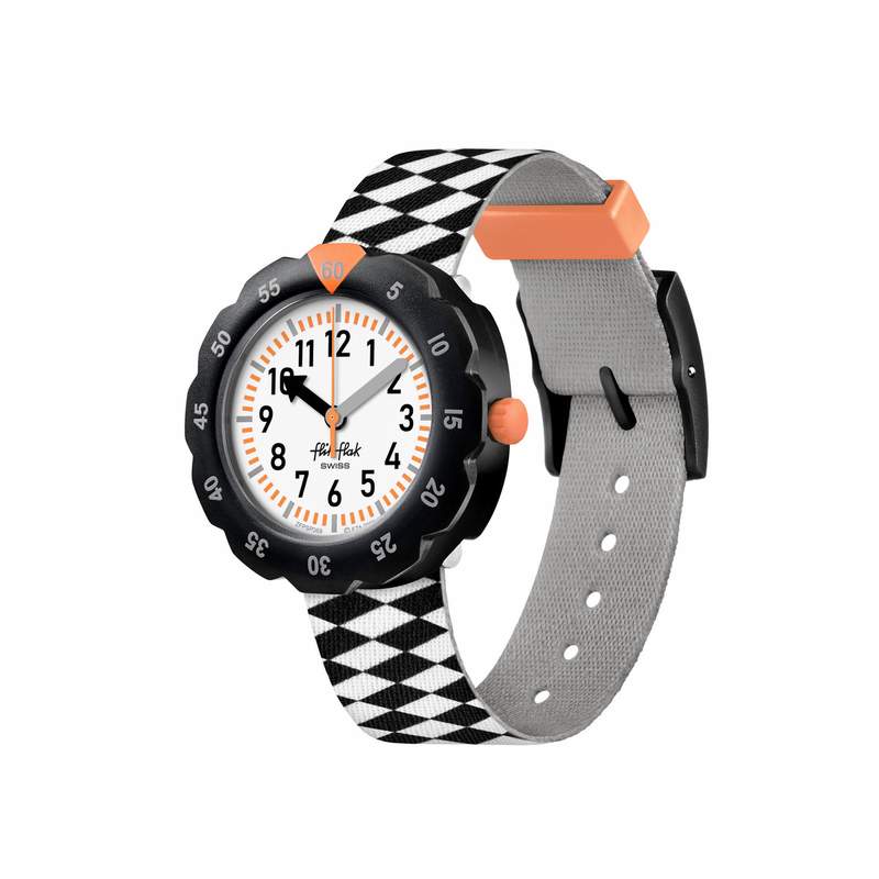 Montre Flik Flak Organized Chaos Race Flag enfant bracelet pet recyclé noir - vue 1