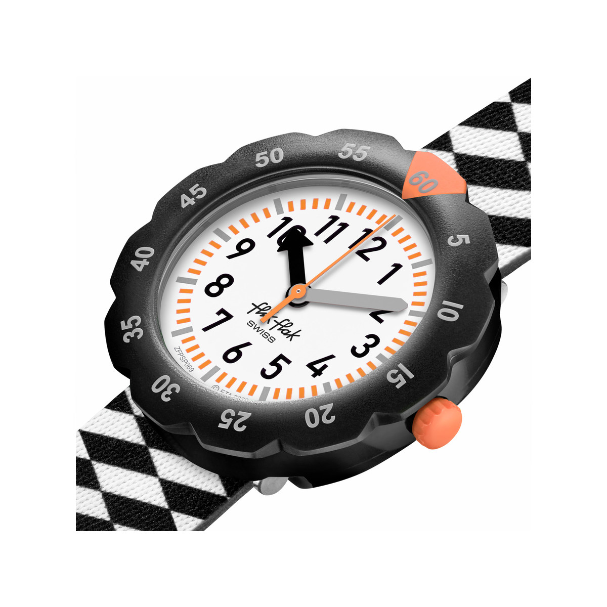 Montre Flik Flak Organized Chaos Race Flag enfant bracelet pet recyclé noir - vue 2