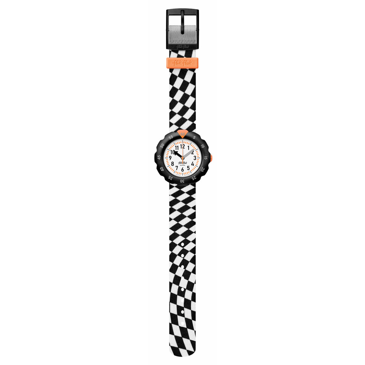 Montre Flik Flak Organized Chaos Race Flag enfant bracelet pet recyclé noir - vue D1