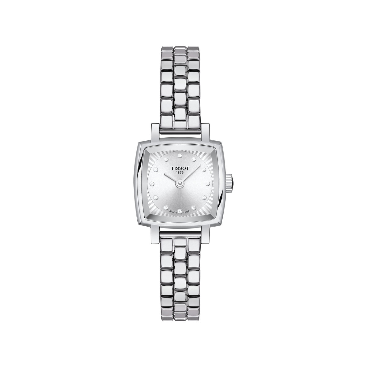 TISSOT T-LADY LOVELY SQUARE dameshorloge grijze wijzerplaat roestvrijstalen armband