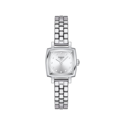 Montre TISSOT T-LADY LOVELY SQUARE femme cadran gris diamants bracelet acier inoxydable - vue 1