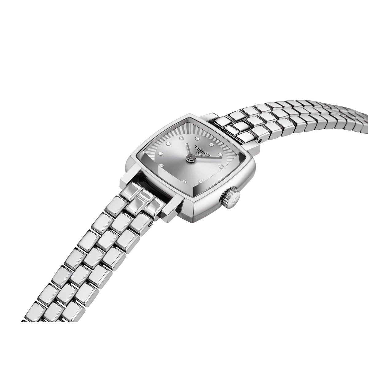 Montre TISSOT T-LADY LOVELY SQUARE femme cadran gris diamants bracelet acier inoxydable - vue D1