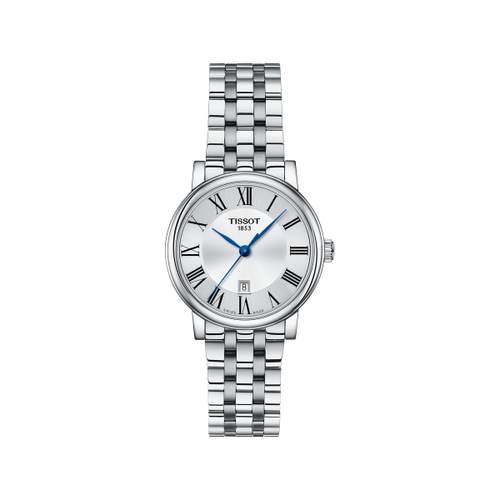TISSOT T-CLASSIC CARSON PREMIUM dameshorloge grijze wijzerplaat roestvrijstalen armband
