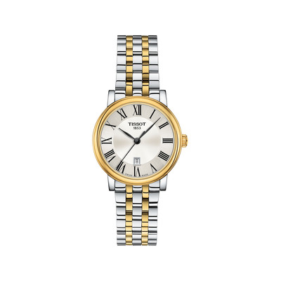 Montre TISSOT T-CLASSIC CARSON PREMIUM femme cadran gris bracelet acier inoxydable bicolore doré - vue 1