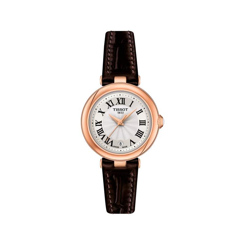 Montre TISSOT T-LADY BELLISSIMA femme cadran gris bracelet cuir brun - vue 1