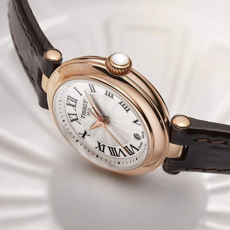 Montre TISSOT T-LADY BELLISSIMA femme cadran gris bracelet cuir brun - vue D1
