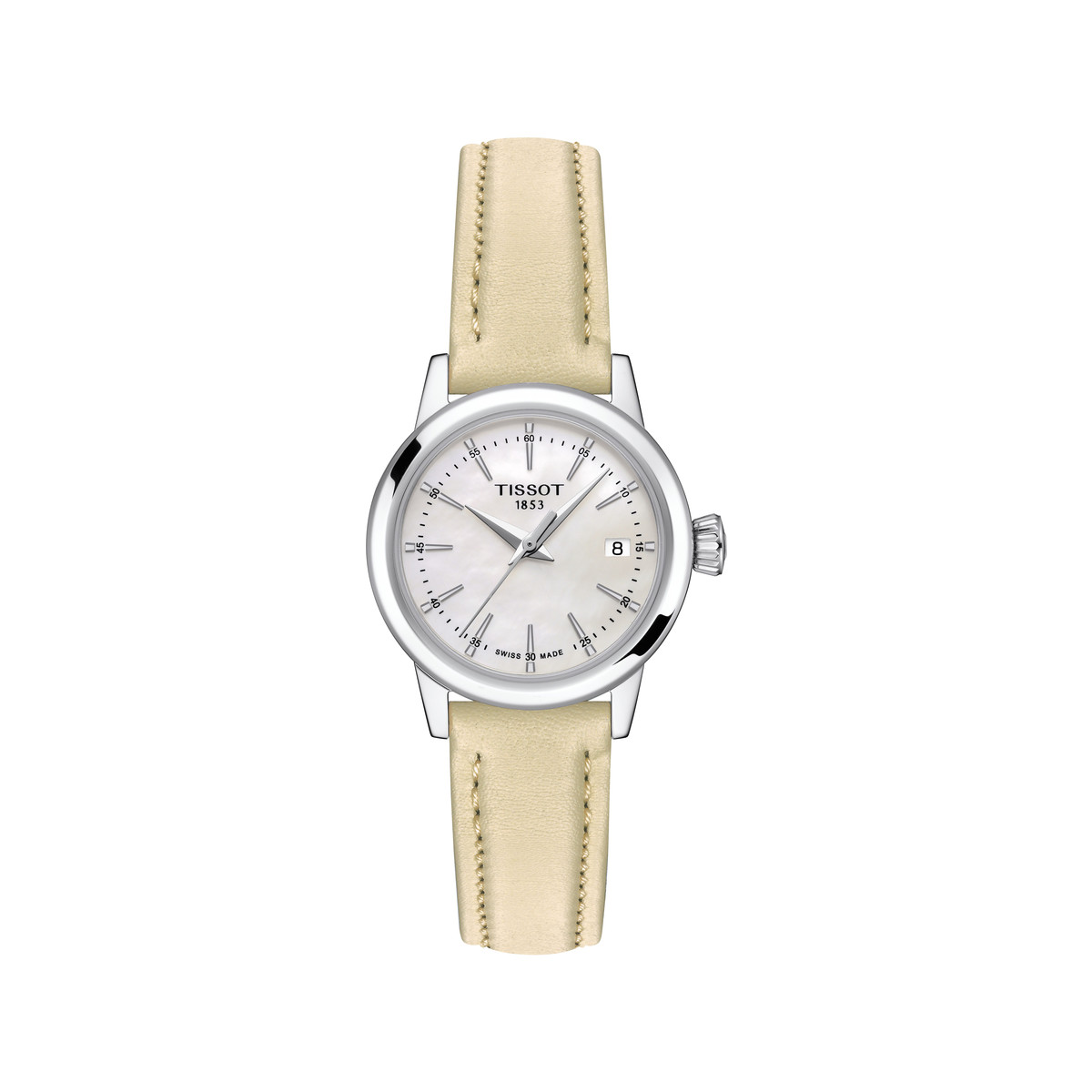 Montre TISSOT T-classic femme bracelet cuir beige