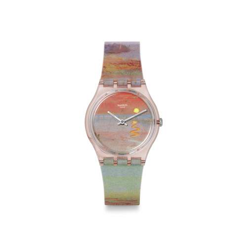 SWATCH Gent biosourced Turner's Scarlet sunset dameshorloge roze siliconen band