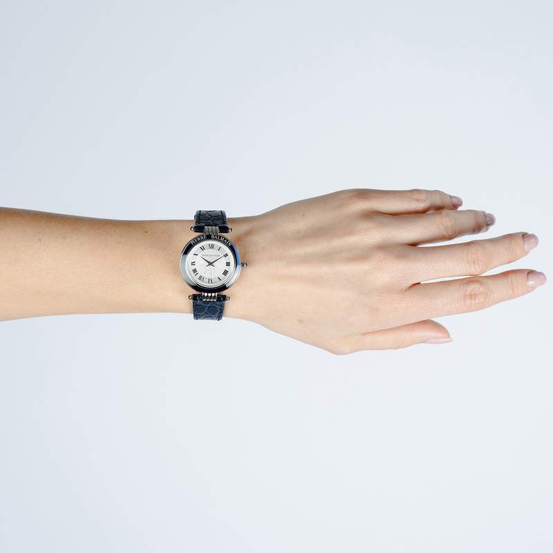 Montre BALMAIN tradition femme bracelet cuir bleu fonce - vue porté 3