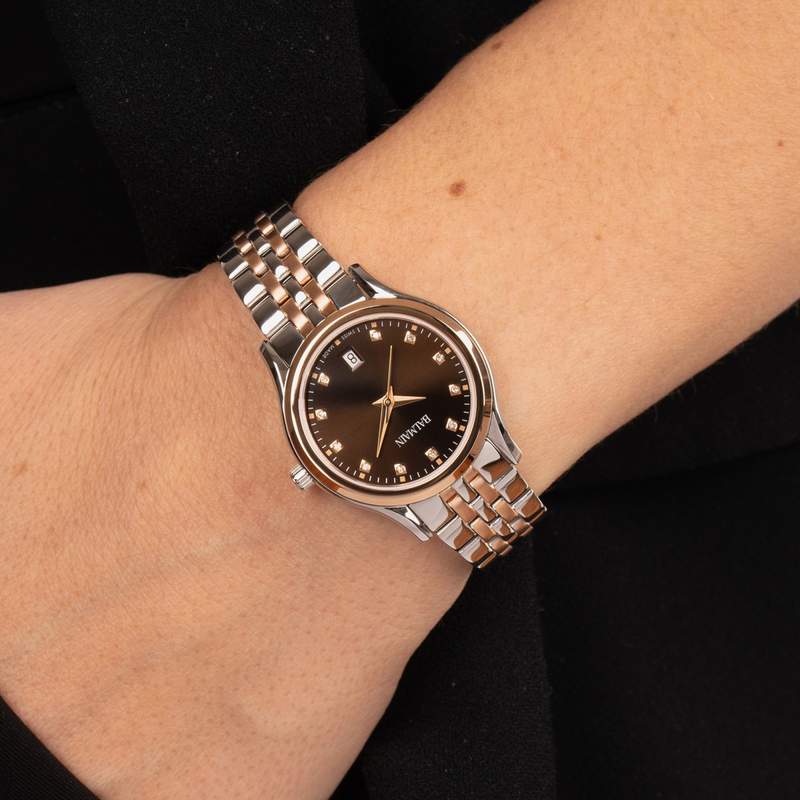 Montre BALMAIN tradition femme bracelet acier inoxydable bicolore rose - vue porté 2