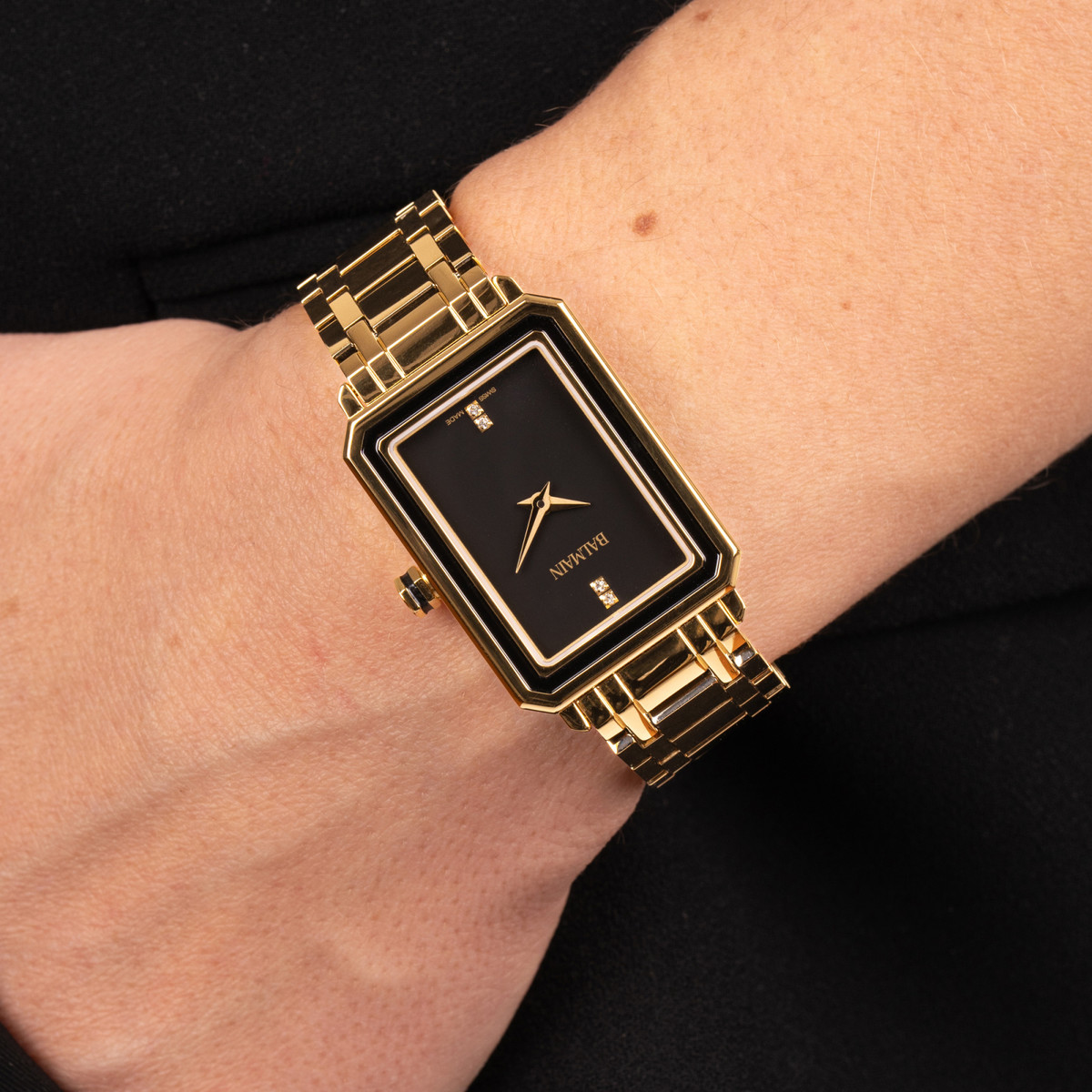 BALMAIN trendy women's watch with gold PVD bracelet - worn view 2