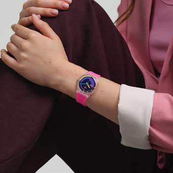 SWATCH gemengd horloge met roze siliconen band
