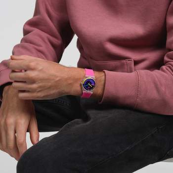 SWATCH gemengd horloge met roze siliconen band